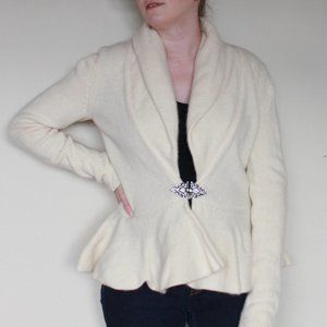Lauren Ralph Lauren Ivory Wool Peplum Cardigan L